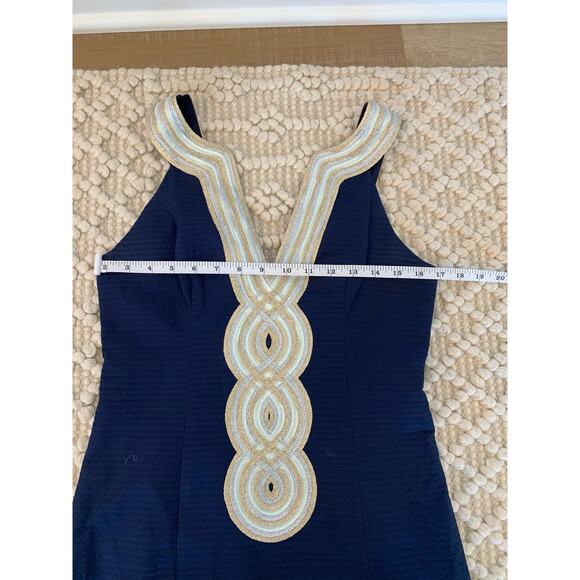 Lilly Pulitzer Valli Shift Dress Navy Blue Gold Preppy Nautical Size 0 - Picture 3 of 6